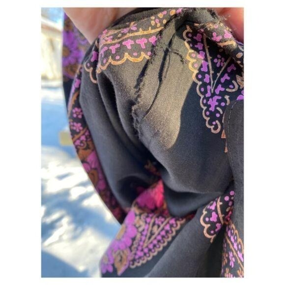 60s Cotton Day Dress Midi Groovy Floral Paisley Print Black Pink Yolk Waist - Picture 10 of 16